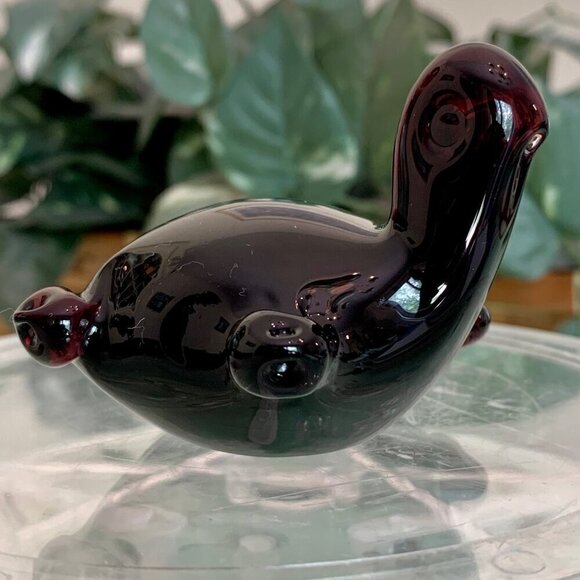Vintage Art Glass Handblown Turtle Tortoise Paperweight Figurine Purple Burgundy - Picture 1 of 16